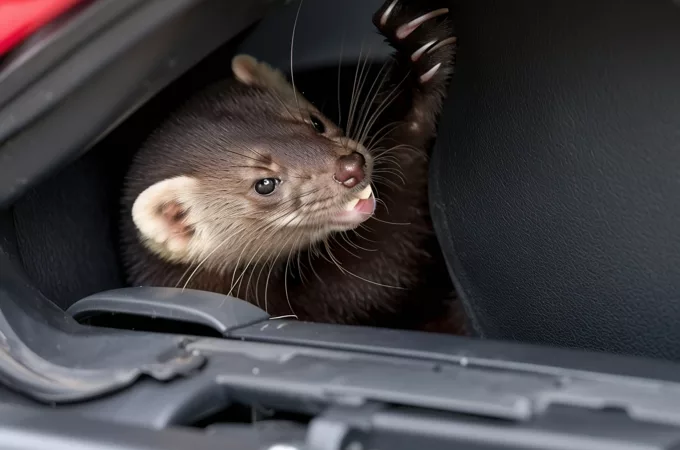 Marder im Motorraum eines Autos.